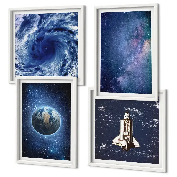 Galería de pared con diseño de galaxia y tormenta espacial de la Tierra