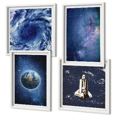 Galería de pared con diseño de galaxia y tormenta espacial de la Tierra