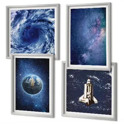 Galería de pared con diseño de galaxia y tormenta espacial de la Tierra