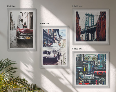 Set de 4 cuadros para salón Autos antiguos Brooklyn audio retro