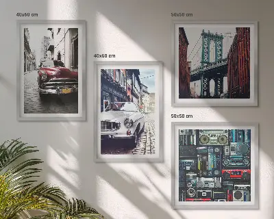 Set de 4 cuadros decorativos para salón con diseño de autos antiguos y estilo retro