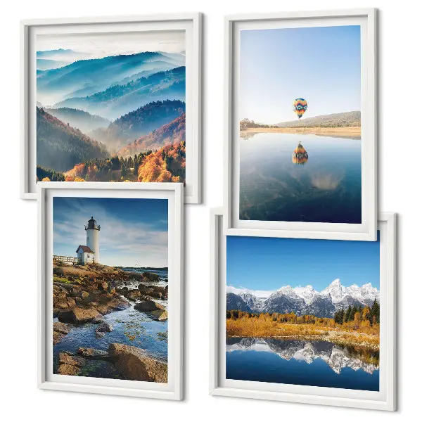 Galería de pared vistas de la naturaleza con faro y montañas