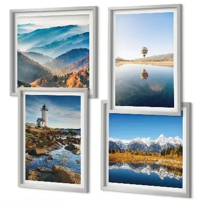 Galería de pared vistas de la naturaleza con faro y montañas