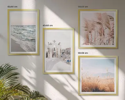 Set de cuadros modernos para salón con diseño de plantas, olas del mar, vistas y casas