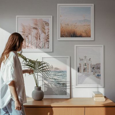 Set de cuadros modernos para salón Plantas, olas del mar, vista, casas