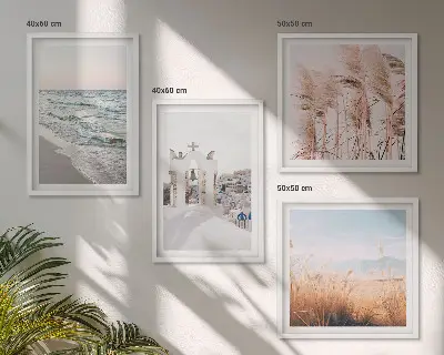 Set de cuadros modernos para salón con diseño de plantas, olas del mar, vistas y casas