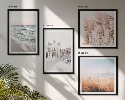 Set de cuadros modernos para salón con diseño de plantas, olas del mar, vistas y casas