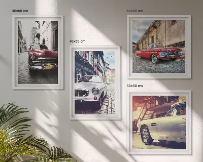 Set de 4 cuadros para salón diseño de autos clásicos en ciudades
