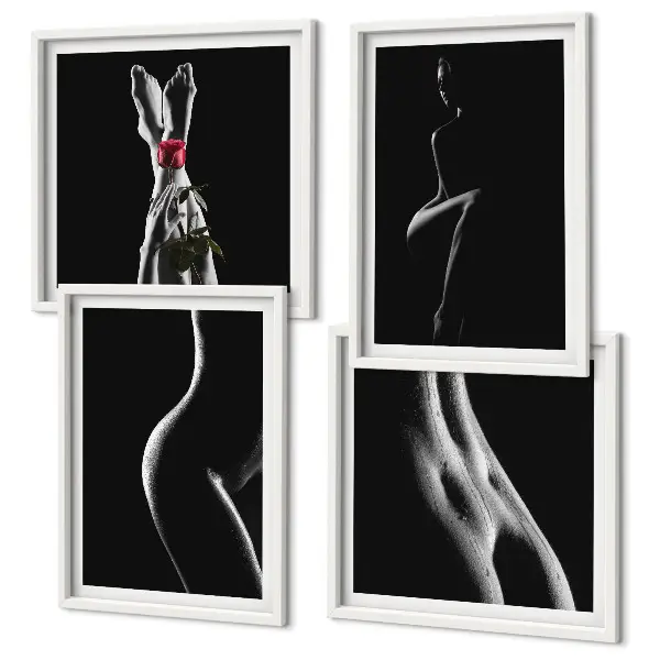 Set de cuadros modernos para salón con diseño de formas femeninas en blanco y negro