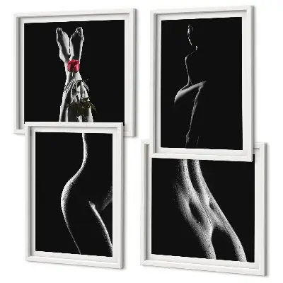 Set de cuadros modernos para salón con diseño de formas femeninas en blanco y negro