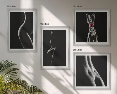 Set de cuadros modernos para salón con diseño de formas femeninas en blanco y negro