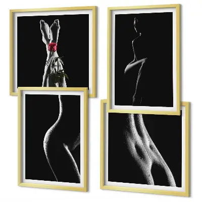 Set de cuadros modernos para salón con diseño de formas femeninas en blanco y negro
