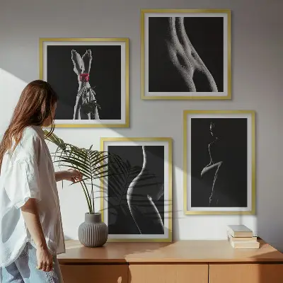 Set de cuadros modernos para salón con diseño de formas femeninas en blanco y negro