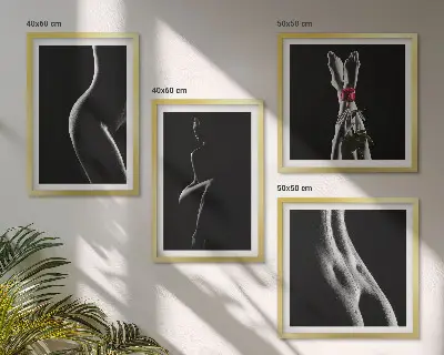 Set de cuadros modernos para salón con diseño de formas femeninas en blanco y negro