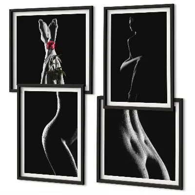 Set de cuadros modernos para salón con diseño de formas femeninas en blanco y negro