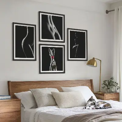 Set de cuadros modernos para salón con diseño de formas femeninas en blanco y negro