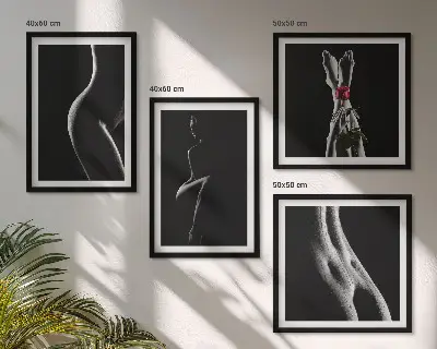 Set de cuadros modernos para salón con diseño de formas femeninas en blanco y negro