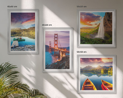 Set de 4 cuadros para salón lagos de montaña barcos puentes
