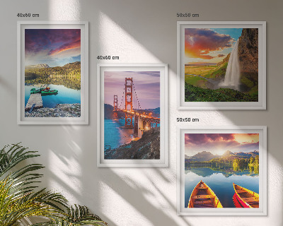 Set de 4 cuadros para salón lagos de montaña barcos puentes