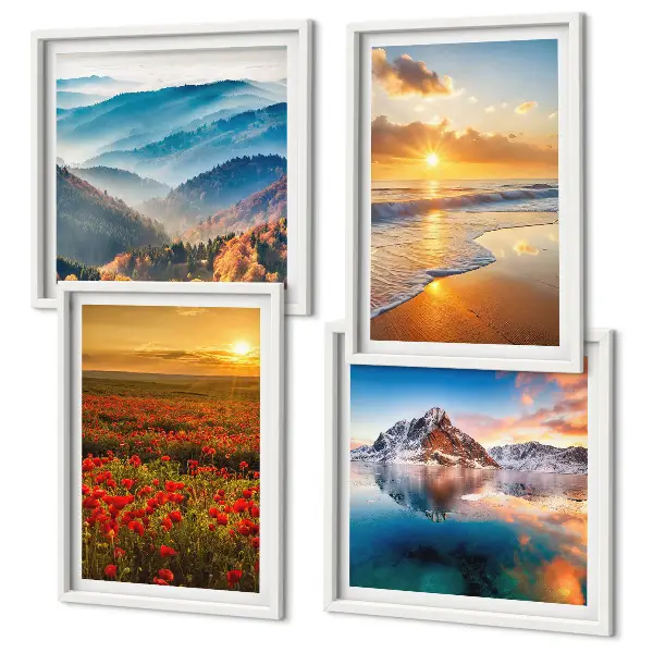 Set de cuadros modernos para salón con paisajes de montañas y mares del oeste