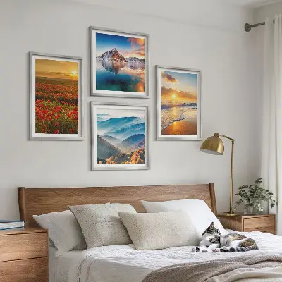 Set de cuadros modernos para salón con paisajes de montañas y mares del oeste
