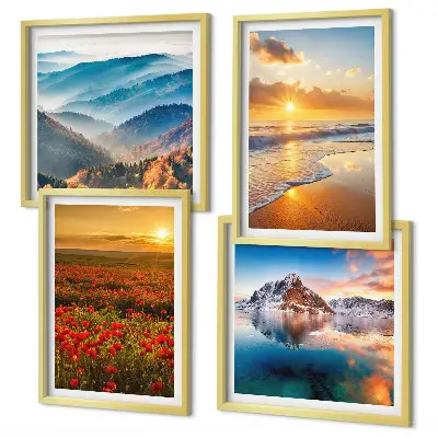 Set de cuadros modernos para salón con paisajes de montañas y mares del oeste