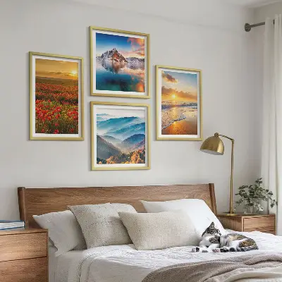 Set de cuadros modernos para salón con paisajes de montañas y mares del oeste