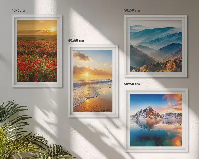 Set de cuadros modernos para salón con paisajes de montañas y mares del oeste