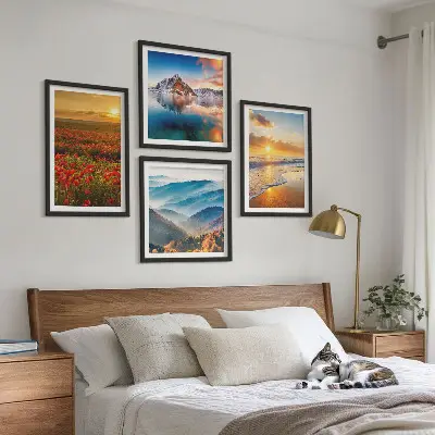 Set de cuadros modernos para salón con paisajes de montañas y mares del oeste