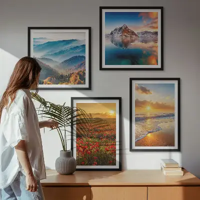 Set de cuadros modernos para salón con paisajes de montañas y mares del oeste