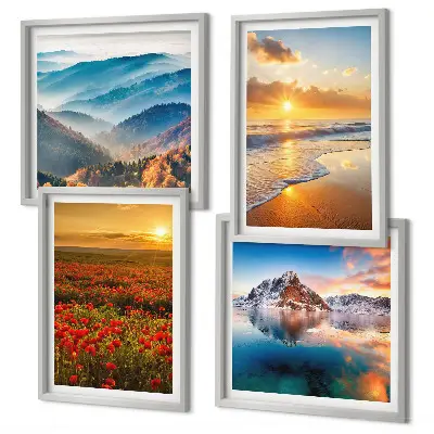 Set de cuadros modernos para salón con paisajes de montañas y mares del oeste
