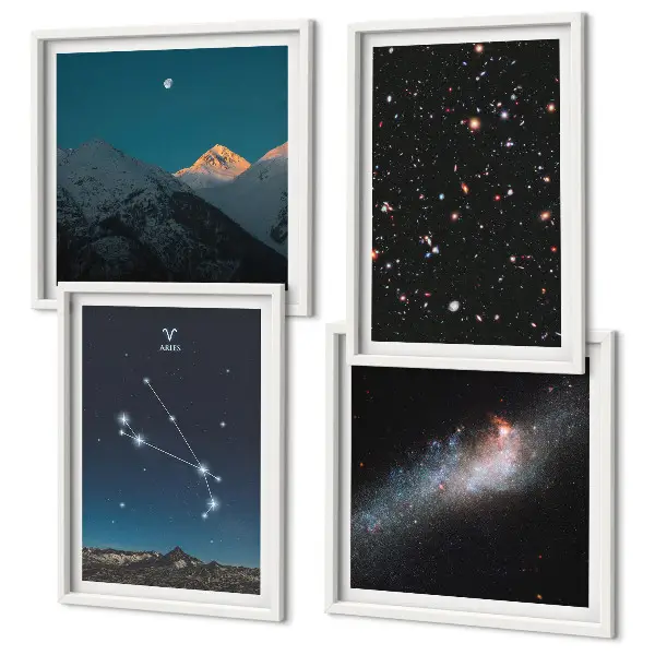 Set de 4 cuadros para salón con diseño de paisajes cósmicos de galaxias