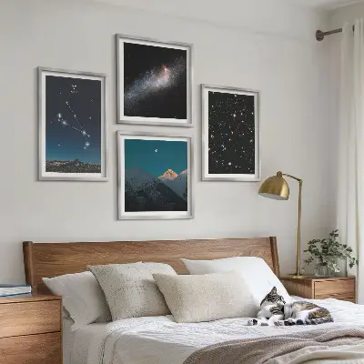 Set de 4 cuadros para salón con diseño de paisajes cósmicos de galaxias