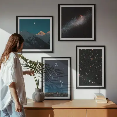 Set de 4 cuadros para salón con diseño de paisajes cósmicos de galaxias