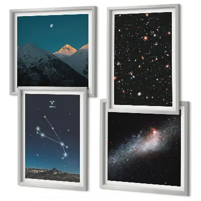 Set de 4 cuadros para salón con diseño de paisajes cósmicos de galaxias