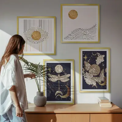 Set de cuadros modernos para salón con motivos de la naturaleza y la luna