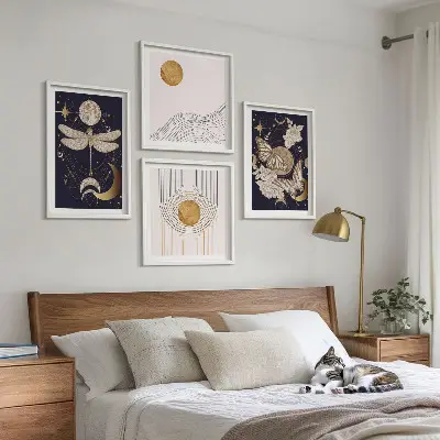 Set de cuadros modernos para salón con motivos de la naturaleza y la luna
