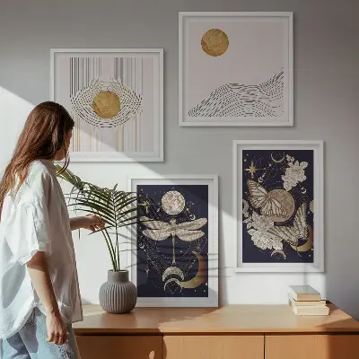 Set de cuadros modernos para salón con motivos de la naturaleza y la luna