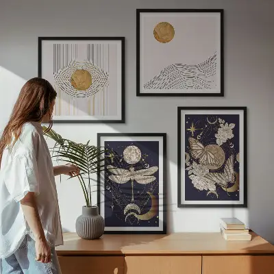 Set de cuadros modernos para salón con motivos de la naturaleza y la luna