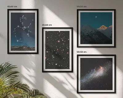 Set de cuadros modernos para salón con motivos de galaxias, constelaciones y espacio de Sagitario