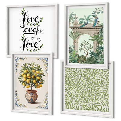 Set de 4 cuadros para salón plantas exóticas de hojas verdes