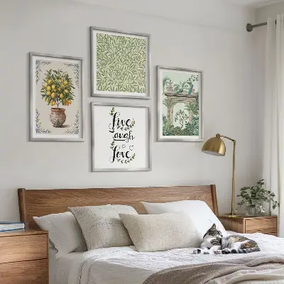 Set de 4 cuadros para salón con diseño de plantas exóticas de hojas verdes