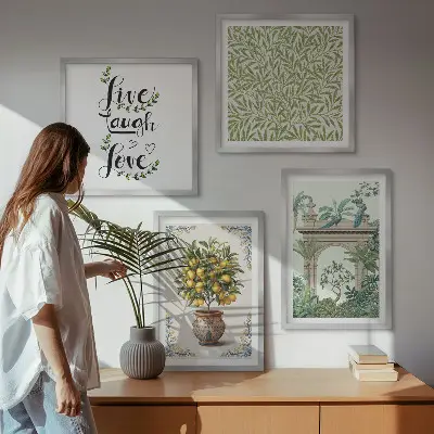 Set de 4 cuadros para salón con diseño de plantas exóticas de hojas verdes