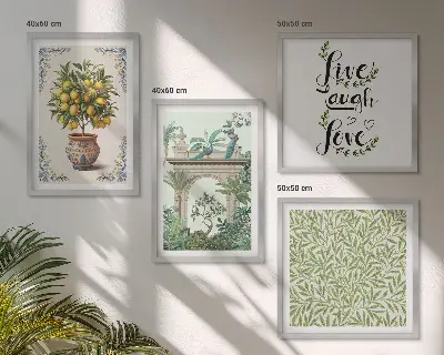 Set de 4 cuadros para salón con diseño de plantas exóticas de hojas verdes