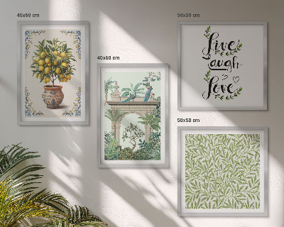 Set de 4 cuadros para salón plantas exóticas de hojas verdes