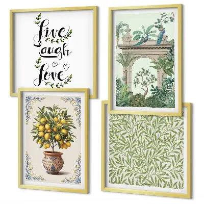 Set de 4 cuadros para salón con diseño de plantas exóticas de hojas verdes