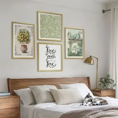 Set de 4 cuadros para salón con diseño de plantas exóticas de hojas verdes
