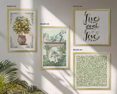 Set de 4 cuadros para salón con diseño de plantas exóticas de hojas verdes