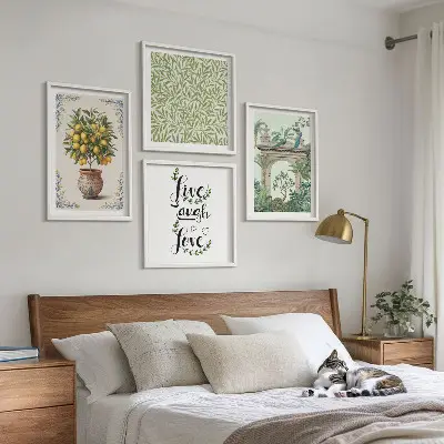 Set de 4 cuadros para salón con diseño de plantas exóticas de hojas verdes