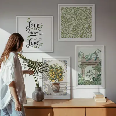 Set de 4 cuadros para salón con diseño de plantas exóticas de hojas verdes